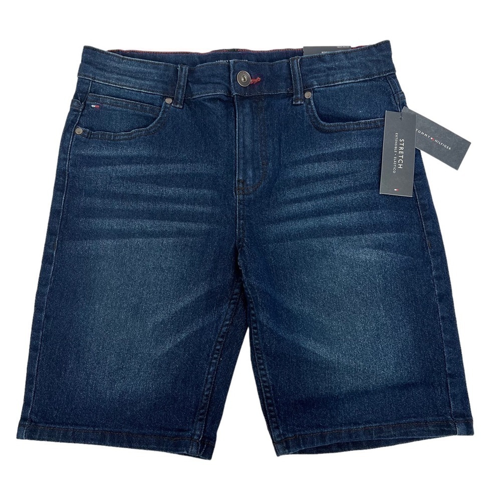NWT TOMMY HILFIGER Boy’s Blue Jean Shorts Sz 16 Bermuda Distressed Stretch